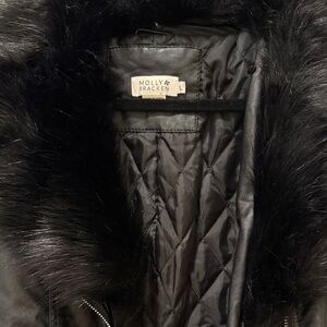 Molly Bracken Black Leather Jacket with Fur Trim